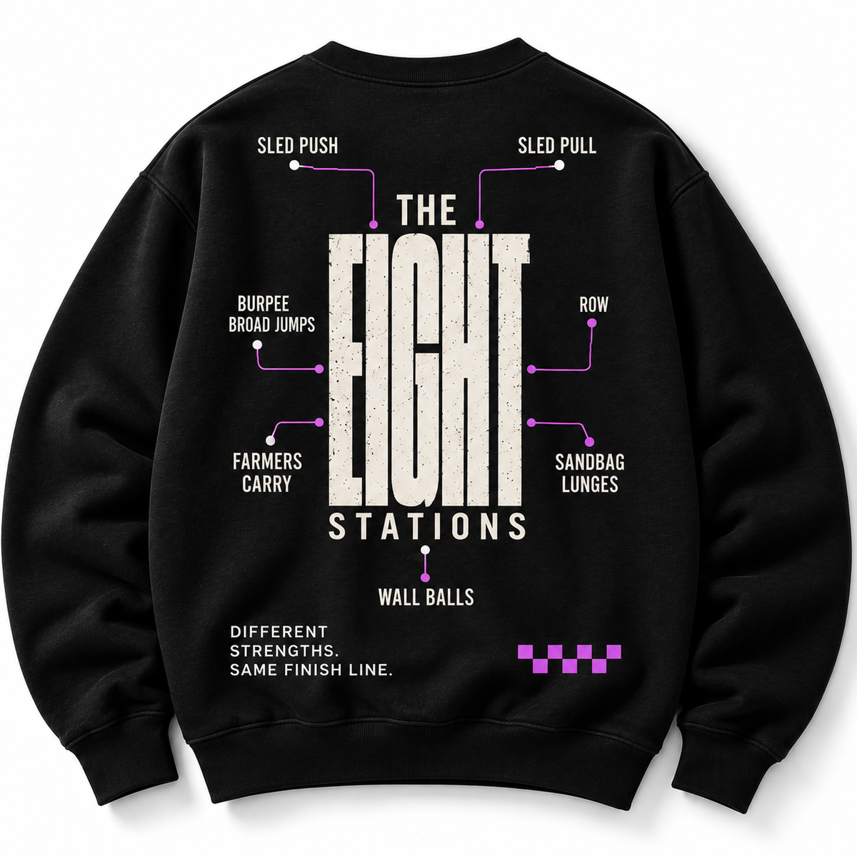 Built Different Eight Stations crewneck oversized back graphic studio view