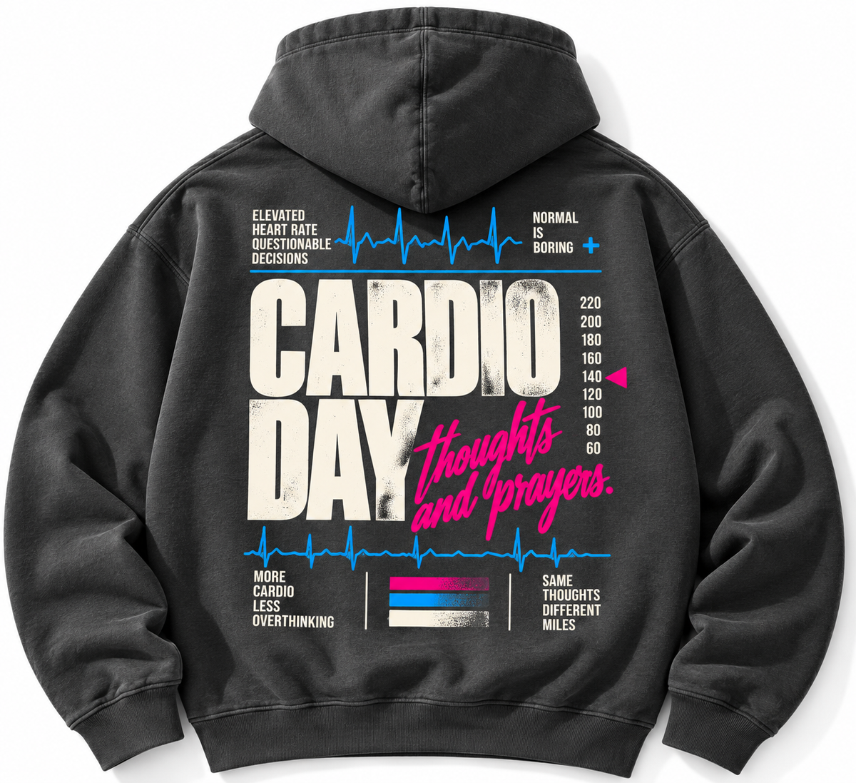 Cardio Day Thoughts and Prayers hoodie oversized cardio training back graphic studio view