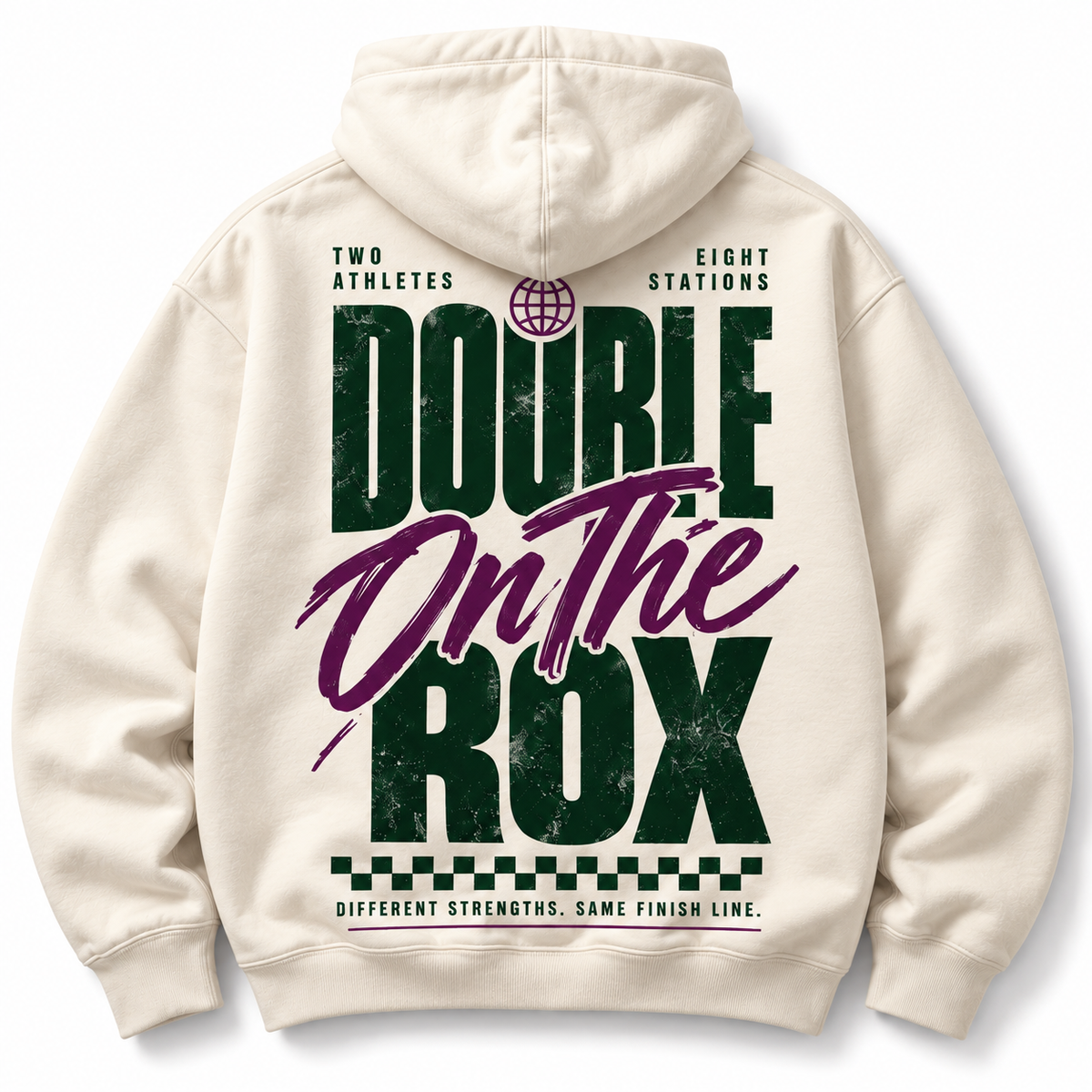 Double on the Rox hoodie oversized doubles back graphic studio view
