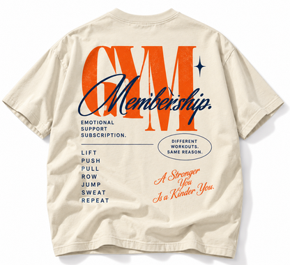 Gym Membership Emotional Support tee oversized gym training back graphic studio view