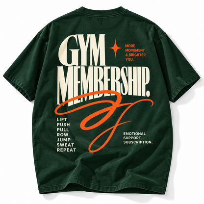 Gym Membership Emotional Support tee oversized gym membership back graphic studio view