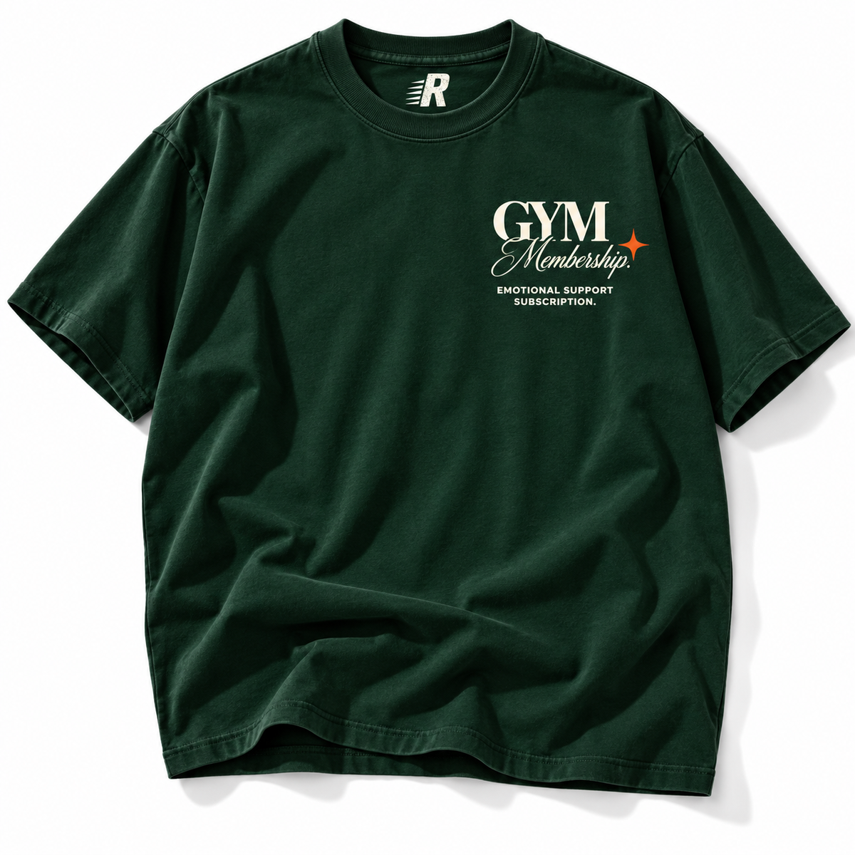 Gym Membership Emotional Support tee front graphic studio view