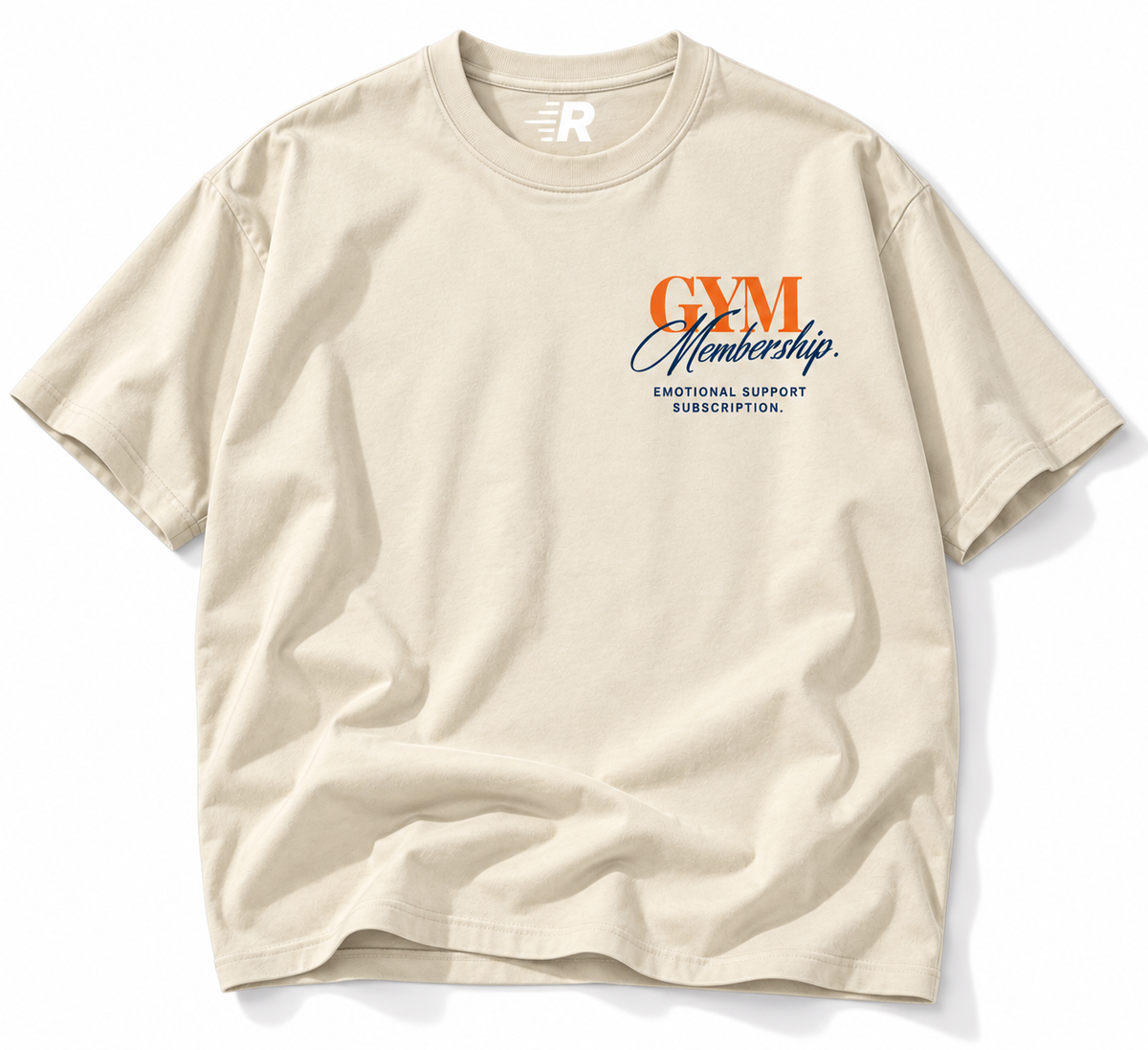 Gym Membership Emotional Support tee front graphic studio view