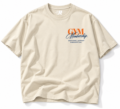 Gym Membership Emotional Support tee front graphic studio view