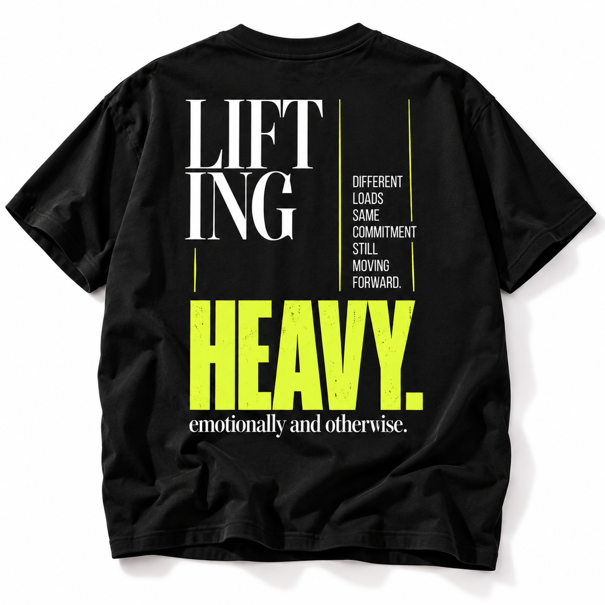 Lifting Heavy Emotionally Otherwise tee oversized strength training back graphic studio view