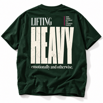 Lifting Heavy Current Load tee oversized strength training back graphic studio view