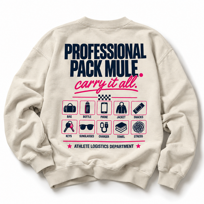 Professional Pack Mule Crewneck oversized pack mule back graphic studio view