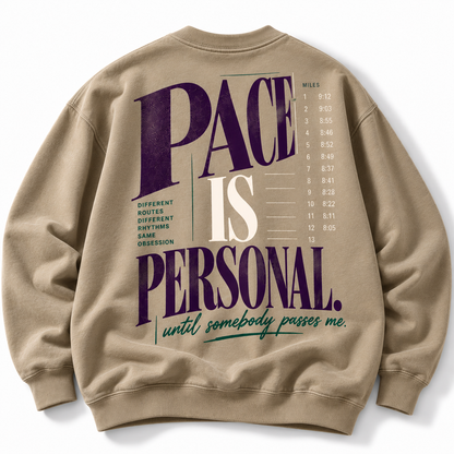Pace Is Personal crewneck oversized back graphic studio view