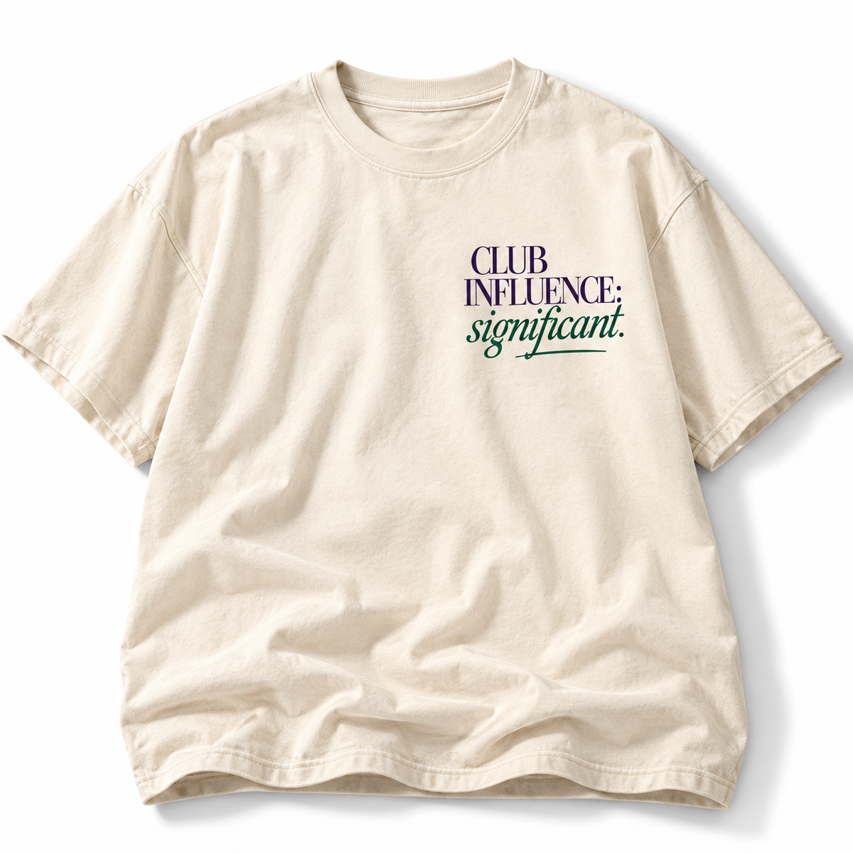 Club Influence running tee front Member Status Questionable graphic studio view