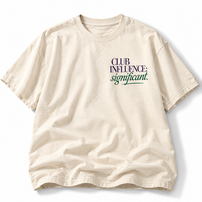 Club Influence running tee front Member Status Questionable graphic studio view