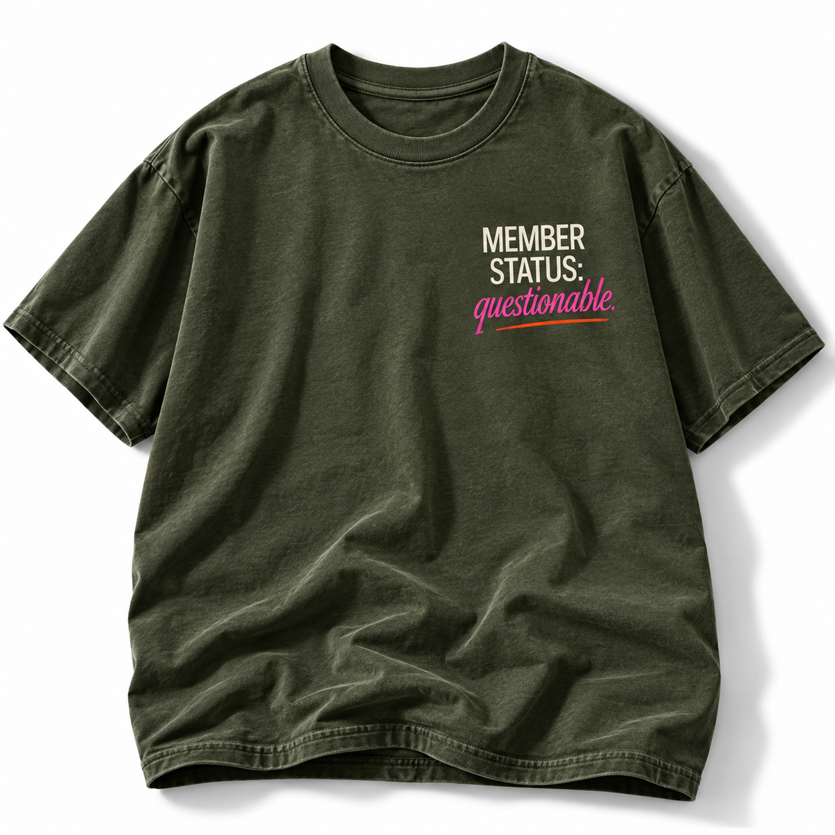 Run Club Made Me Do It tee front Member Status Questionable graphic
