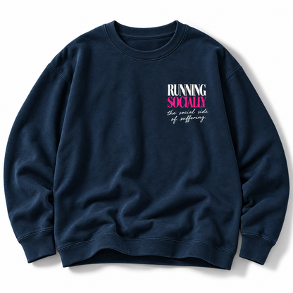 Running Socially crewneck front Social Side of Suffering graphic